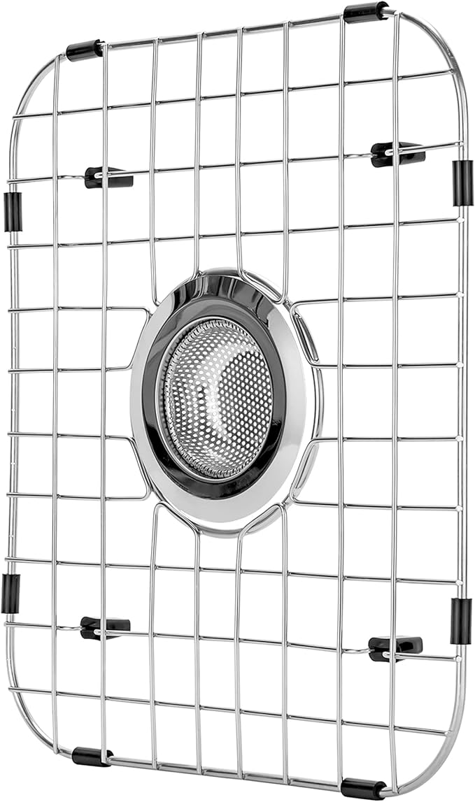 Sink Protector Grid 13.7"x11.6"X1", Stainless Steel Sink Protectors for Kitchen Sink with Center Drain Hole, Rust-Resistant Metal Sink Protector with Sink Strainers (Center Drain/Set 1)