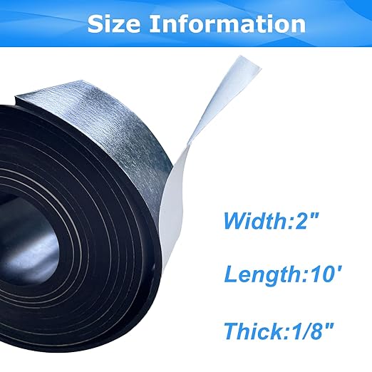 Adhesive Rubber Strips 1/8 (.125)" Thick X 2" Wide X 10'Long, Solid Rubber Strip with Adhesive for DIY Gaskets Crafts Pads Sealing Abrasion Supports Flooring Protection Warehouse