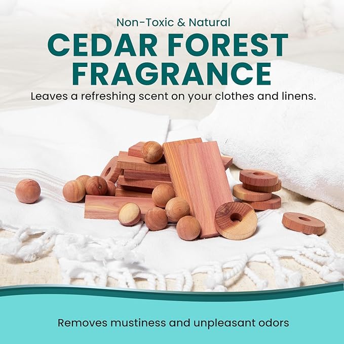 60 Variety Pack - Cedar for Closets - Moth Balls Alternative for Clothes Storage - Fabric Protection Hang-Ups - Natural Hanger Rings - Freshner for Clothes Storage