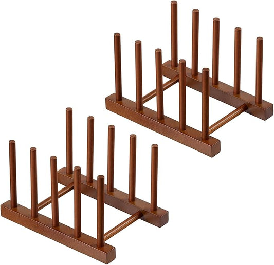 HBlife 2pcs Teak Dish Plate Bowl Cup Book Pot Lid Cutting Board Drying Rack Stand Drainer Storage Holder Organizer Kitchen Cabinet（Keep Dry）