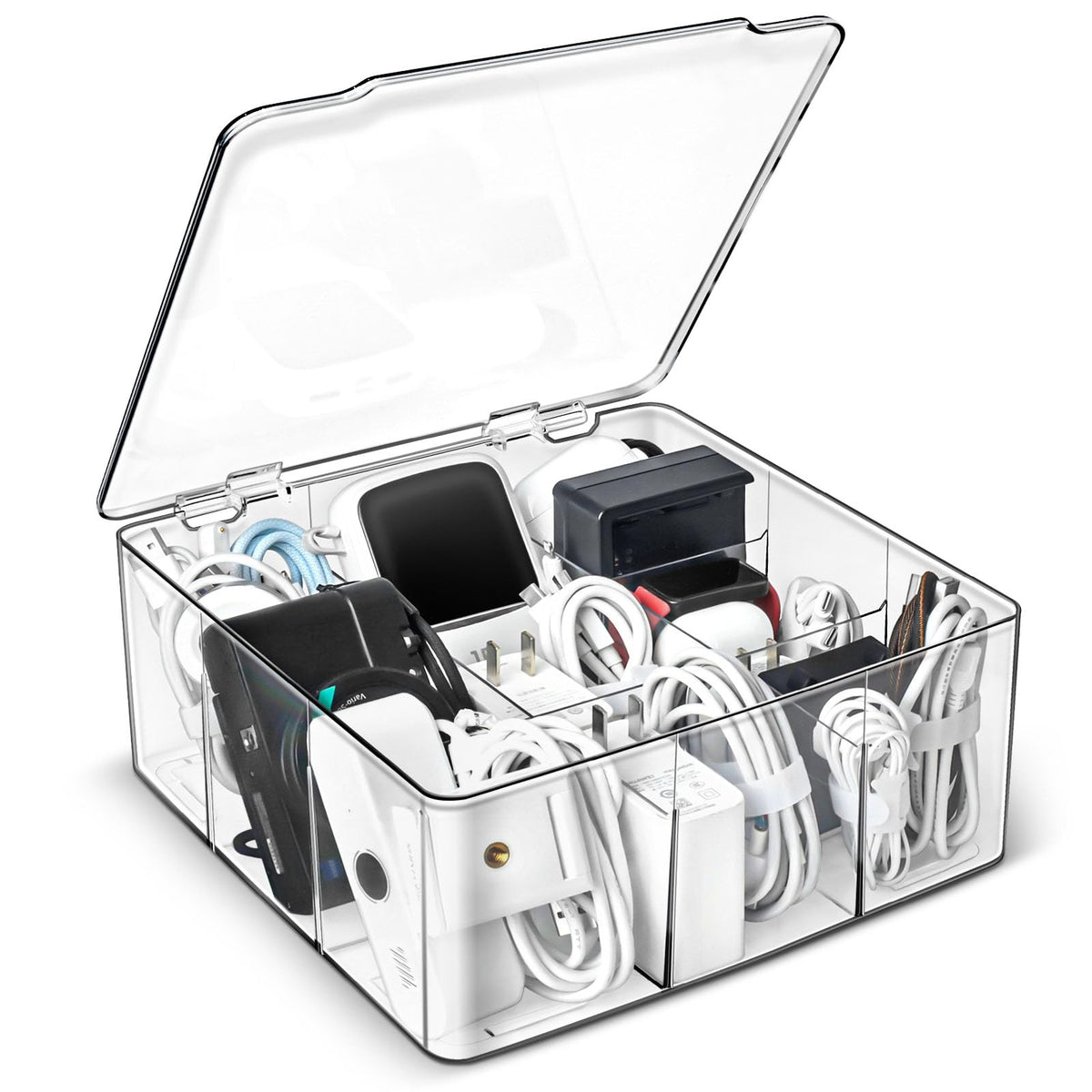 Charger and Cable Organizer Box with 10 Wire Ties, Adapter - Image 1