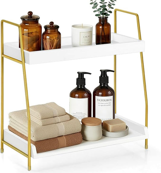 2-Tier Bathroom Counter Organizer, Wood Countertop Organizer for Bathroom Decor, Bathroom Organizers and Storage, Skincare Organizers for Vanity , Counter Storage Shelf for Bedroom Kitchen Office