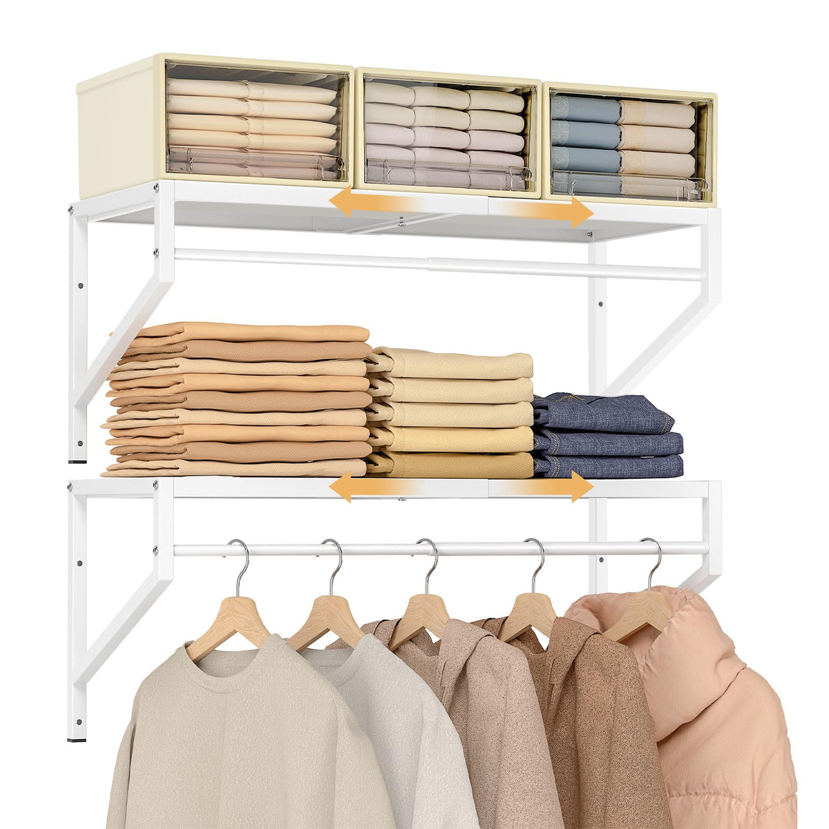ThreeHio Expandable Closet Shelves Wall Mounted, 2 Pack - Image 1