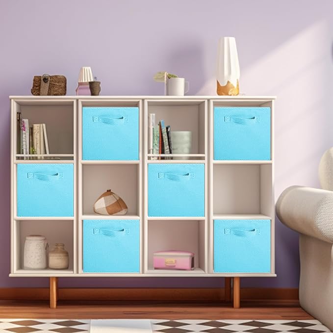 ShellKingdom Storage Bins, Foldable Fabric Storage Cubes And Cloth Storage Organizer Drawer For Closet And Toys Storage, 13 X 13 X 13 INCH, 6 Pack (Light Blue)
