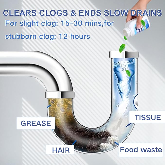 2PCS Powerful Pipe Dredging Agent,350ml Drain Clog Remover Agent,Fast Foaming For Kitchen Toilet Pipeline Quick Cleaners, Unclog Toilet Clog And Kitchen Sink Pipe Unblocker Powder