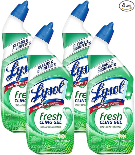 Lysol Toilet Bowl Cleaner Gel, For Cleaning and Disinfecting, Stain Removal, Forest Rain Scent, 24oz (Pack of 4)