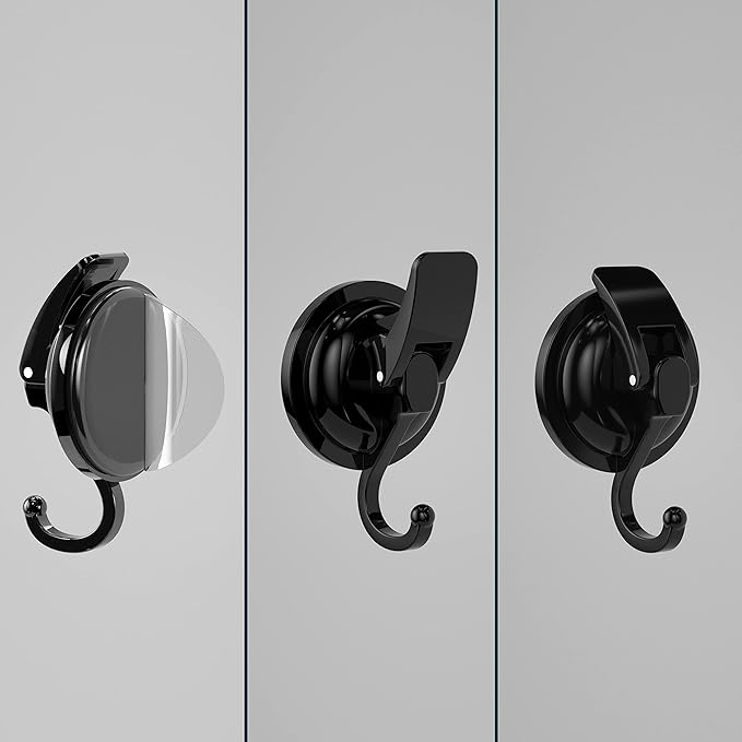 Heavy Duty Vacuum Suction Cup Hooks, Matte Black Plated Polished Super Suction for Kitchen Bathroom, 4 Pack