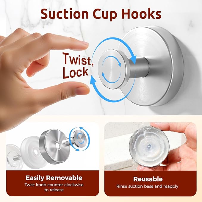4 Packs Suction Cup Hooks for Shower, Heavy-Duty Wreath Hangers for Front Door, No Drill Glass Door Wreath Hanger Hook No Damage for Walls Bathroom Kitchen Window Mirror Tiles Towel Coat Robe Loofah
