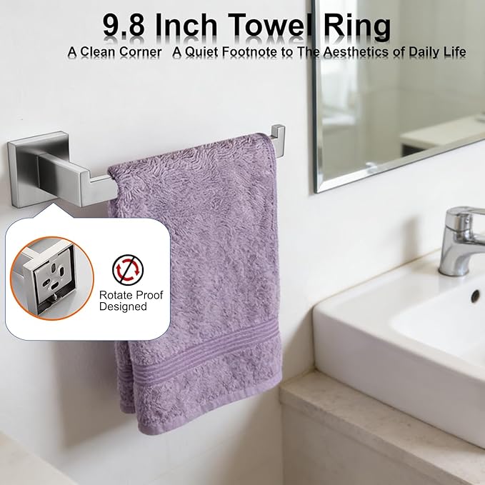 Bathroom Hardware Set 10 Piece Brushed Nickel Bathroom Accessories Set SUS304 Towel Bar Set Includes 2 Towel Bar 24 Inch+2 Towel Holder+2 Toilet Paper Holder+4 Towel Hook (10, Brush Nickel)