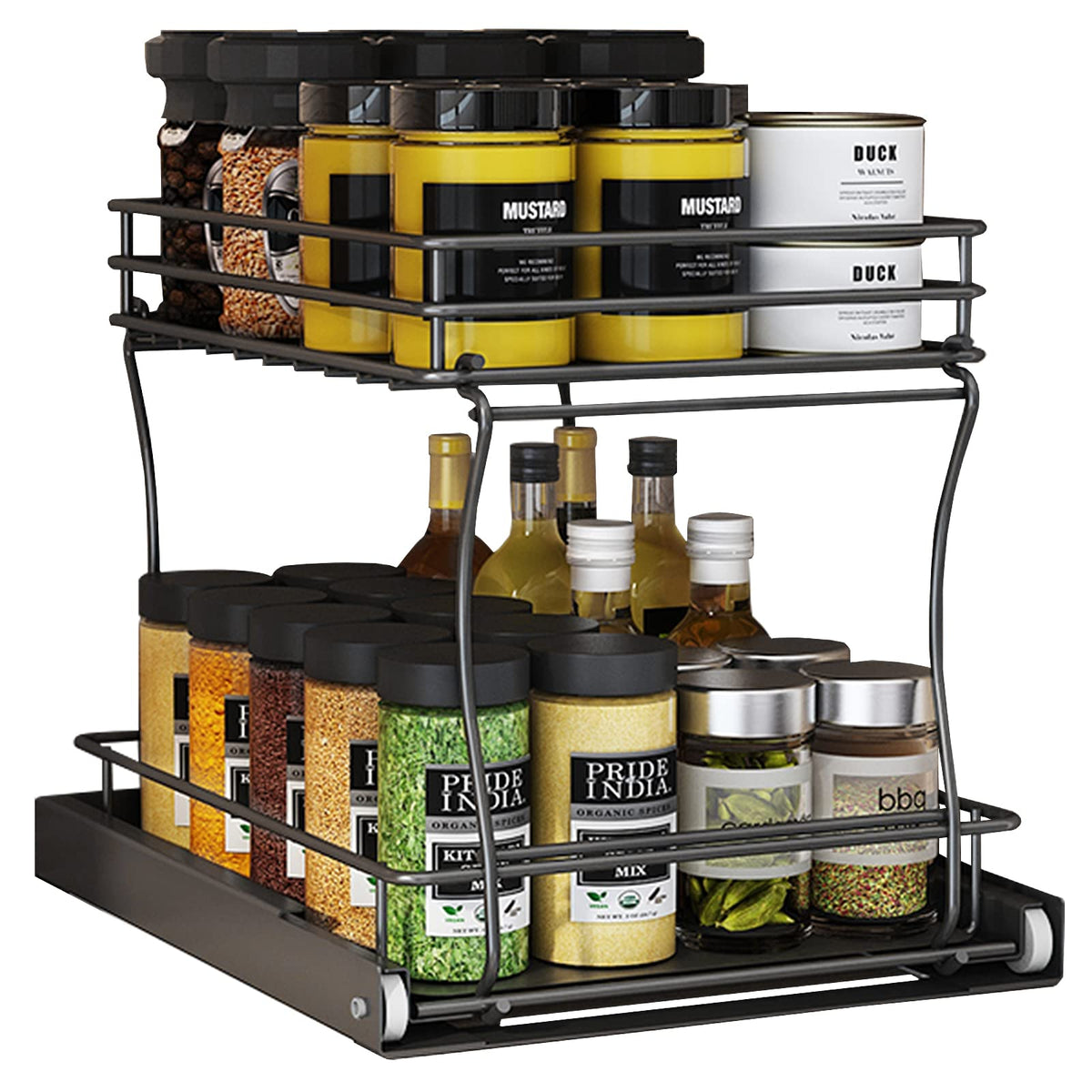 Pull Out Cabinet Drawer Organizer,Small 2 Tier Sliding Cabinet - Image 1
