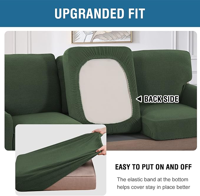H.VERSAILTEX Multi-Pieces Sofa Covers Stretch Couch Covers Form Fitted Seats and Back Cushions Covers (3 Seat Covers Plus 3 Back Cusion Covers, Bonus 2 Armrest Covers), Bronze Green