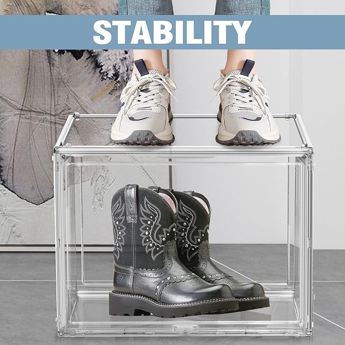 XXX-Large Extra Large Acrylic Display Case 17.3'' x 13'' x 13'' Transparent Sneaker Shoe Organizer Clear Plastic Stackable Boot & Shoe Boxes Large Showcase for Helmet, Handbag, Figures Collectibles