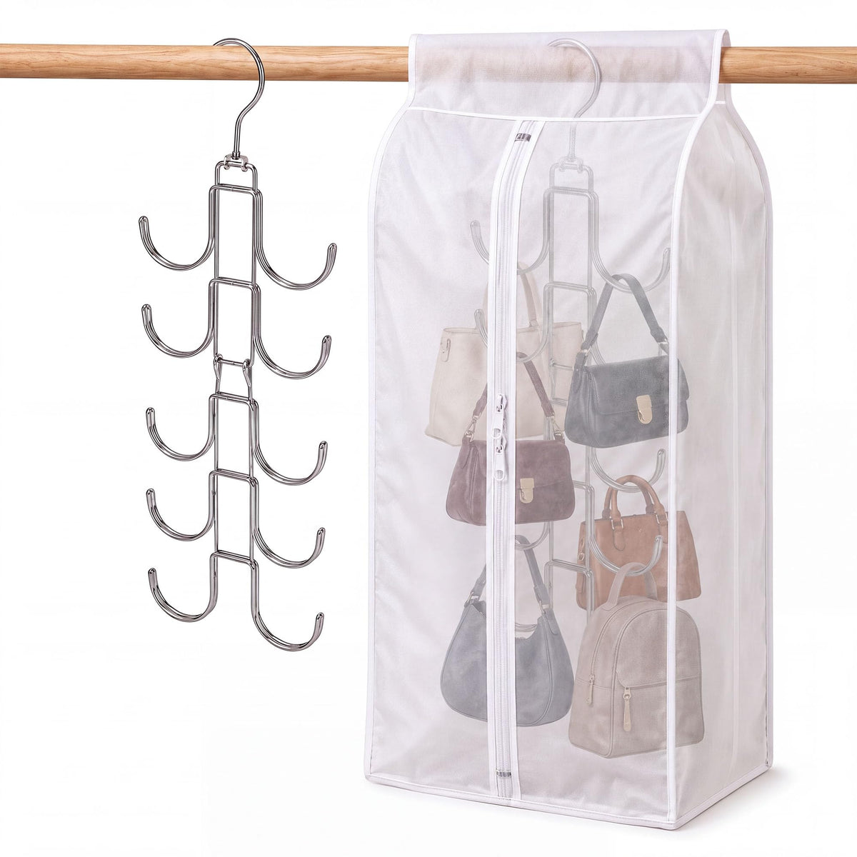 inbloom Purse Organizer for Closet with PEVA Dust Cover Purse - Image 1