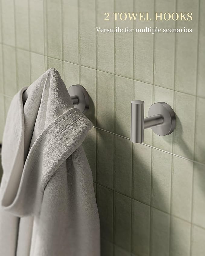 Bathroom Hardware Accessories Set 5 Pieces Brushed Nickel 24" SUS 304 Stainless Steel Bath Double Towel Holder Bar Set Towel Rack Combination Wall Mounted for Kitchen, Laundry, Bedroom