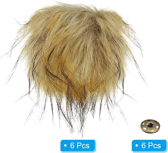 Patikil Faux Fur Pom Poms for Hats, 6 Pcs Fluffy Soft Fur Balls with Snap Button for Keychain Knitting Hats DIY Scarves Gloves Christmas, Light Yellow