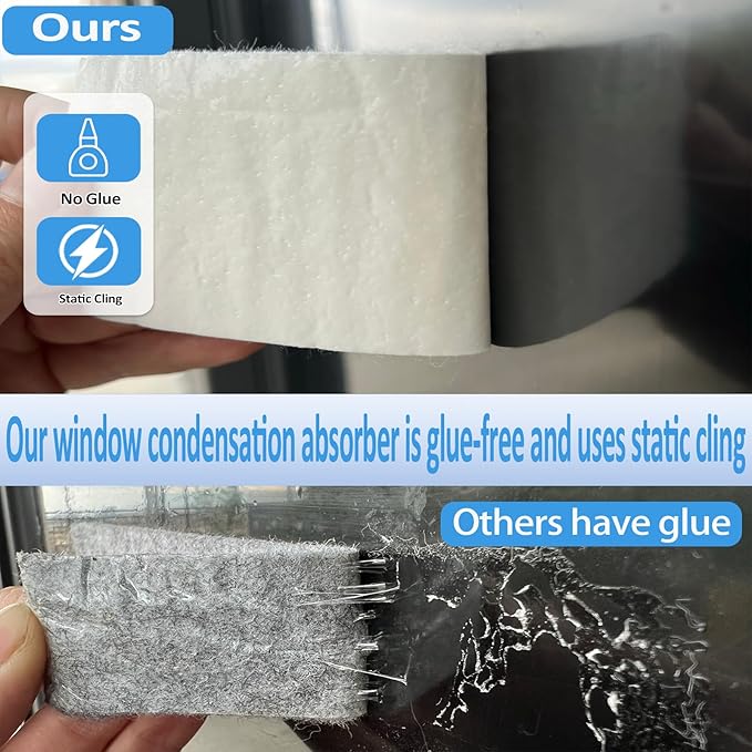 3 Rolls 2.36" x 66", Window Condensation Prevention Absorber - Anti-Condensation Water Absorbing Strip, Whites,Reusable & Cut-to-Fit Design