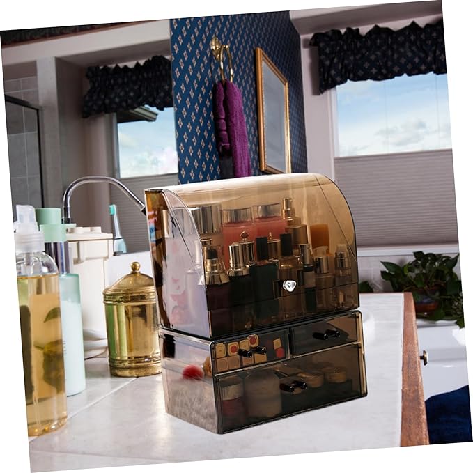 Tabletop Makeup Organizer Transparent Acrylic Cosmetic Storage Box Cover for Lipstick Brushes and Accessories Stylish and Space-saving Design for Vanity Desk