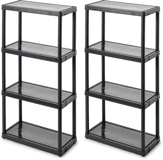 Gracious Living 4 Shelf Fixed Height Solid Light Duty Storage Unit 12 x 24 x 48 for Home, Garage, Basement, & Laundry, Black (2 Pack)