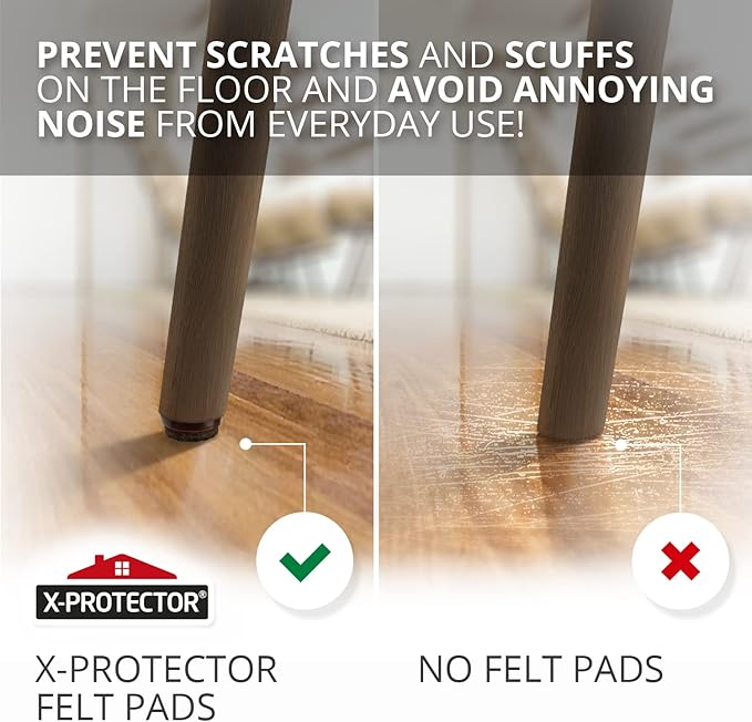 Nail-on Felt Pads X-PROTECTOR 40 PCS - 1.1" Felt Furniture Pads - Brown Chair Leg Floor Protectors - Nail in Furniture Pads for Furniture Legs - The Best Felt Chair Pads for Hardwood Floors (28mm)!