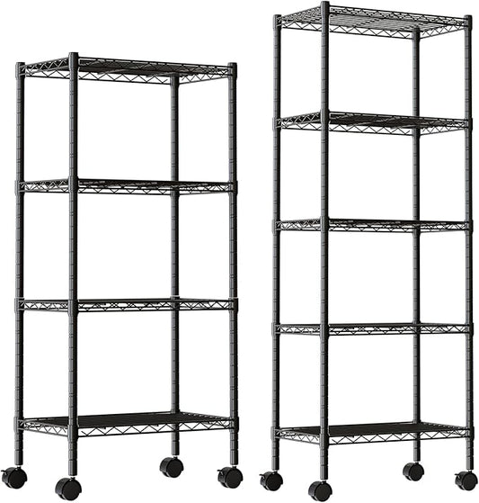 DUMOS 2 Pack 4Tier 5Tier Metal Shelving, Heavy Duty Shelves Wire Shelving Unit with Removable Wheel Casters, Shelves Organizer for Bathroom Garage Living Room Kitchen Pantry Laundry