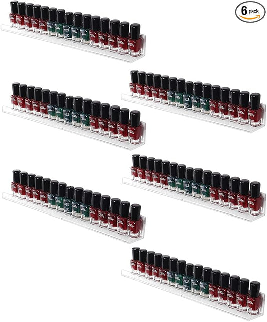 Sooyee 6 Pack Nail Polish Organizer Wall Mounted Shelf, Holder, Clear Acrylic Rack,Paint Organizer,Essential Oil Shelf Display 66-90 Bottles