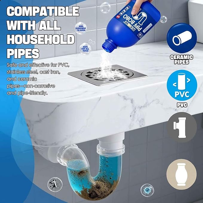 Pipe Bobo Drain Cleaner, Professional Strength Pipe Dredging Formula for Kitchen Sinks, Shower Drains, Tubs, Dissolves Blockages (3Pcs)