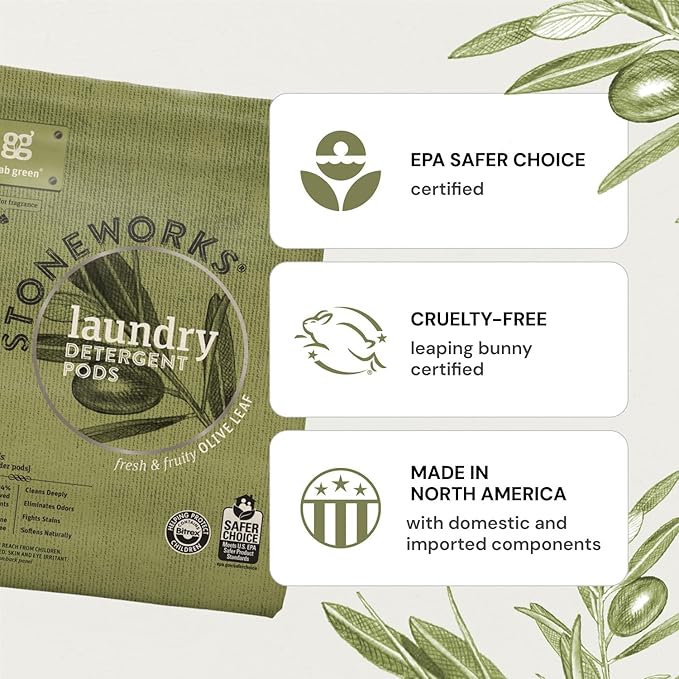 Grab Green Stoneworks Laundry Detergent Pods, 50 Count, Rose Petal Scent, Plant and Mineral Based, Cleans Deeply, Eliminates Odors, Fights Stains, Softens Naturally, Packaging May Vary