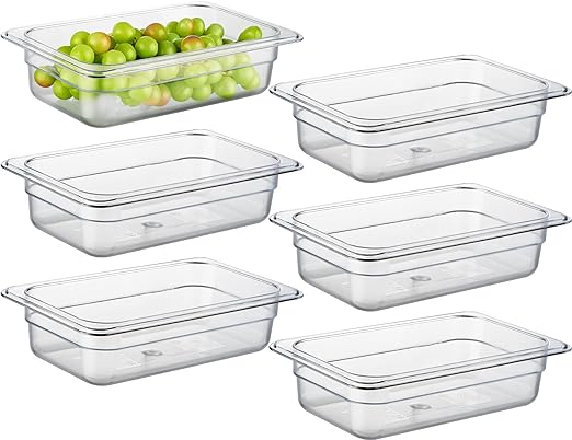CURTA 6-Pack 1/4 Size 2.5" Deep NSF Polycarbonate Food Pans | Dishwasher & Freezer Safe Clear Container for Prep Tables, Buffet, Salad Bar, Commercial & Home Kitchen
