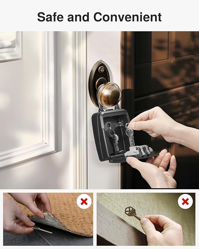Puroma Large Key Lockbox with Hook, Resettable Combination Code Lock Box, Waterproof Security Wall Mount Lock Box with Shackle for Outdoor, Home, Door Handle Apartment Key Storage (1 Pack, Black)