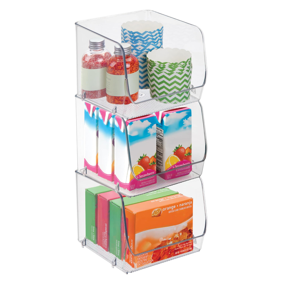 iDesign Stackable Open-Front Storage Bins, Set of 3, Clear - Image 1