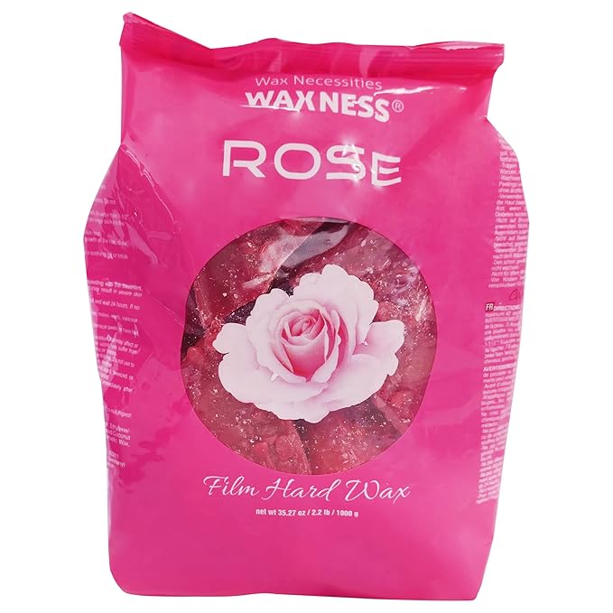 Waxness Film Hard Wax Beads Rose 2.2 lb (1 kg) – Stripless Professional Hard Wax with Rose Scent for Face & Body, Smooth Application – Made in Italy