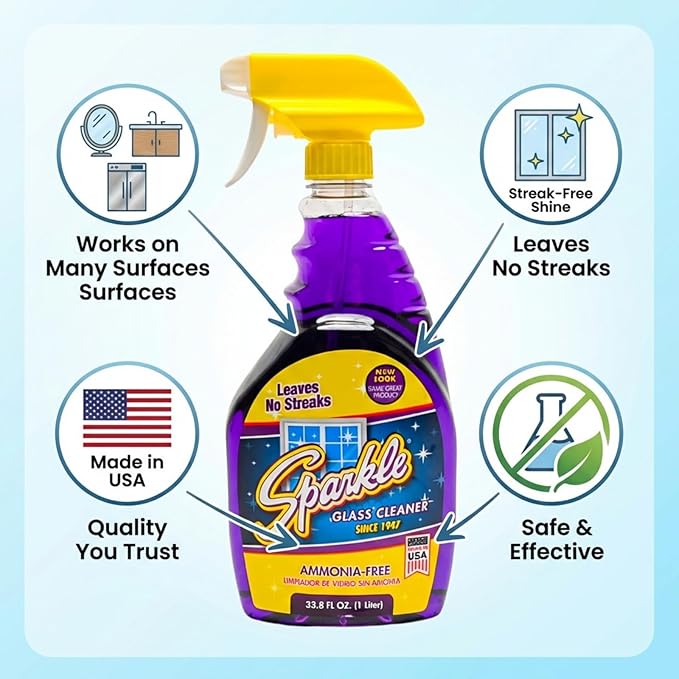 Sparkle Glass Cleaner Refill 1 Gallon (128 Fl Oz) – Ammonia-Free Heavy Duty Streak-Free Formula for Windows, Mirrors & Glass (Pack of 2)