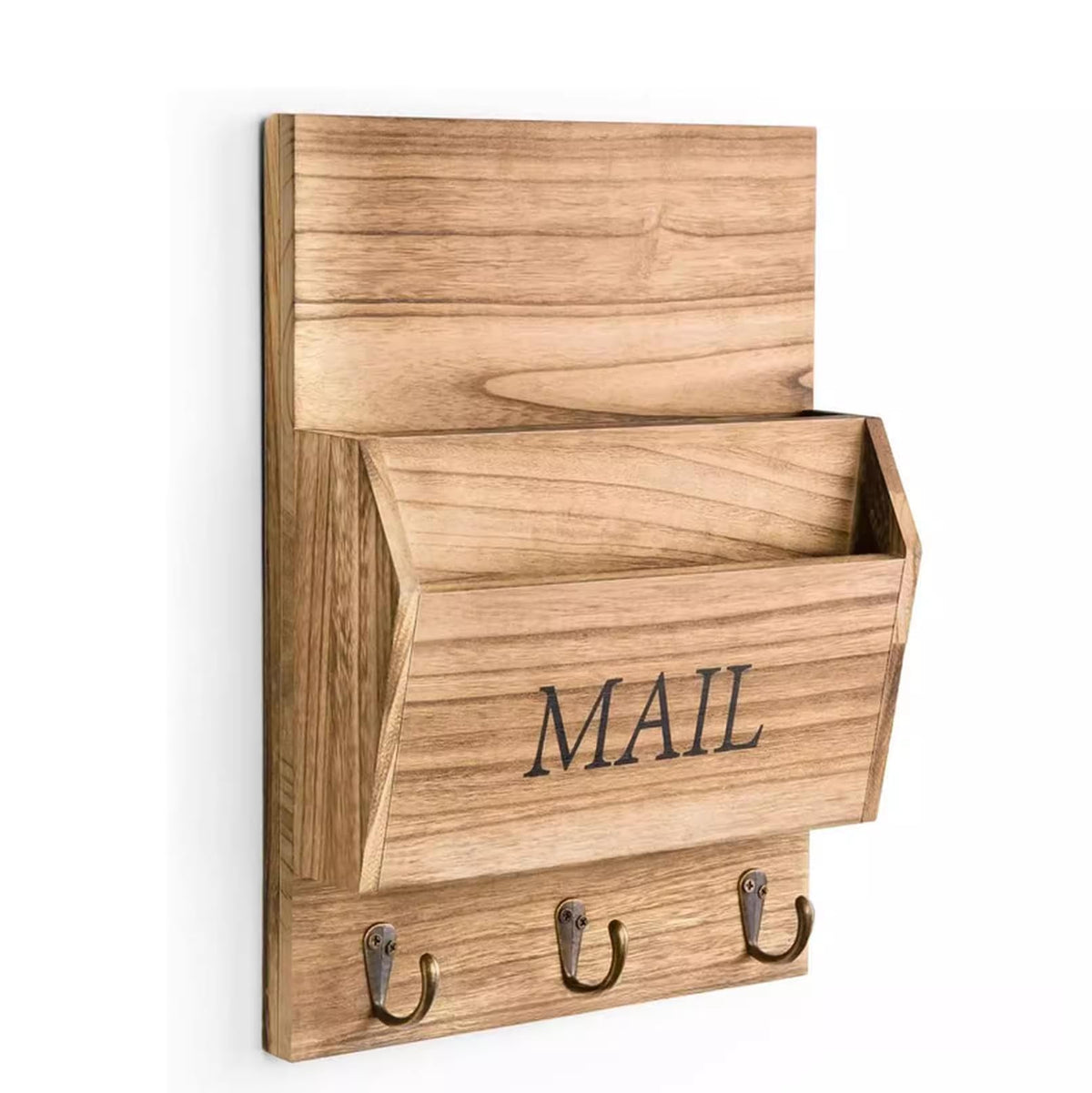 Rustic Wood Mail Organizer with Key Holder - Wall Mounted - Image 1