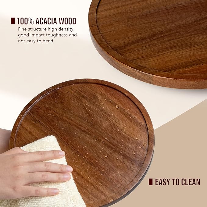 Lazy Susan Organizer for Table, 12 Inch Wooden Lazy Susan Turntable for Cabinet, Acacia Wood Turntable Kitchen Spice Rack (1 Pack)