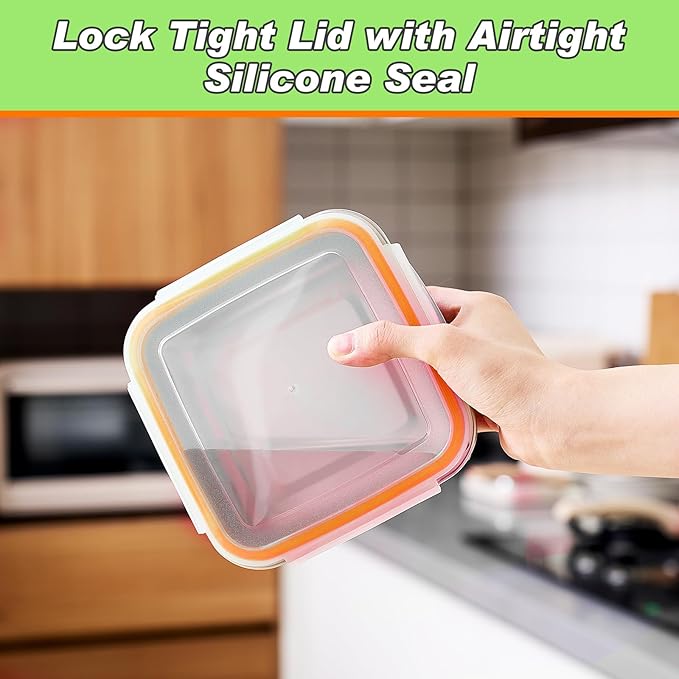 4 Pack Stainless Steel Sandwich Containers with Lids 25.4 oz Metal Food Container for Lunch Boxes with Airtight Silicone Seal for Sandwiches and Snacks(Orange)