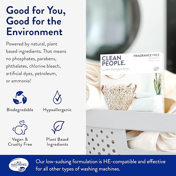Clean People Ultra Concentrated Laundry Detergent Strips Fragrance Free & 100% New Zealand Wool Dryer Balls - 3 Pack - Plant-Based, Eco Friendly Laundry Detergent 96ct & Dryer Balls 3 Pack
