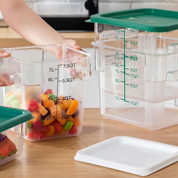 Lallisa 4 Pcs 8qt & 4qt Clear Food Storage Containers with Lids Handles and Scales, Stackable Plastic Square Food Storage Containers for Dough Proofing Baking Kitchen Restaurant(White, Green)