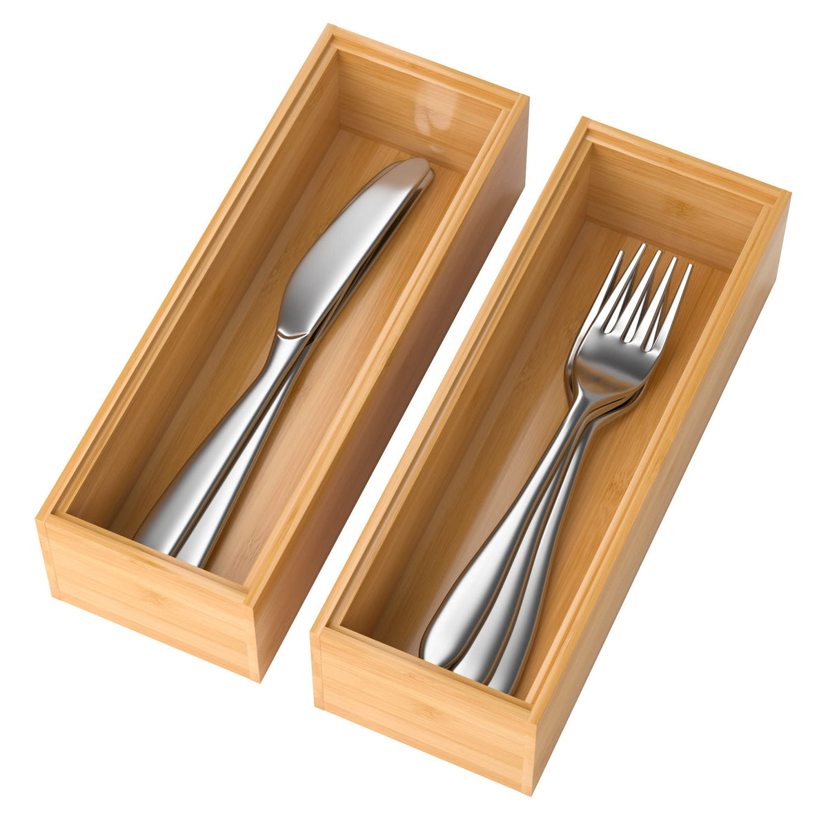 Lixple Bamboo Kitchen Drawer Organizer, 2 Pack, 9" x 3" x 2" - Image 1
