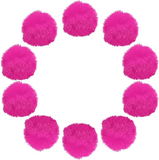 uxcell 2 Inch Faux Fur Pom Pom Balls, 10 Pcs Rose Red Fluffy Soft Faux Fur Pom Poms for Hats with Elastic Loop for DIY Knitting Hats Keychain Scarves Gloves Bags Shoes Accessories