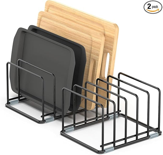 2-Pack Medium Black Cutting Board Racks, Kitchen Cabinet Organizer, 5 Tiered Shelves for Baking Trays, Cutting Boards, Cookie Sheets, Muffin Pans