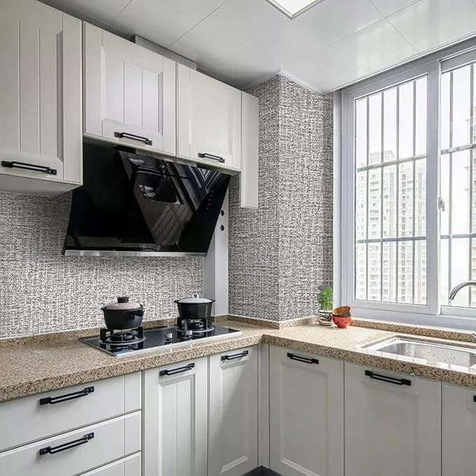 Peel and Stick Wallpaper Grey Grass Cloth Wall Paper - 15.7 x 200 Inch Self Adhesive Wallpaper Peel and Stick, Easy to Paste Wall Contact Paper for Stand Liner, Table and Door Makeover Decor
