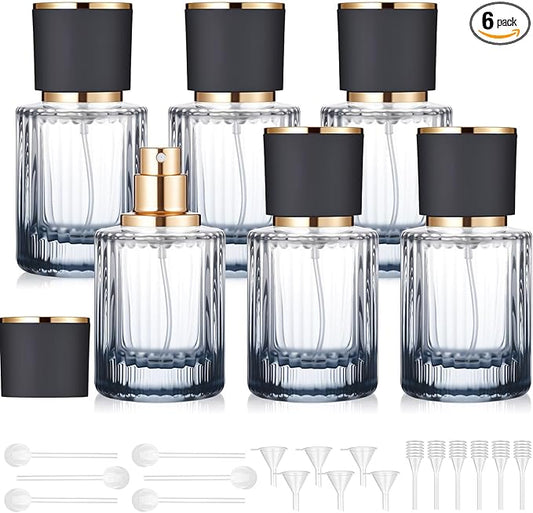 6 Pcs 30/50/100ml Empty Glass Perfume Bottles Bulk Pack for Perfume Makers Refillable Atomizer Cologne Bottles DIY Vintage Fragrance Packaging Glass Bottling Supplies (Black,50 ml)