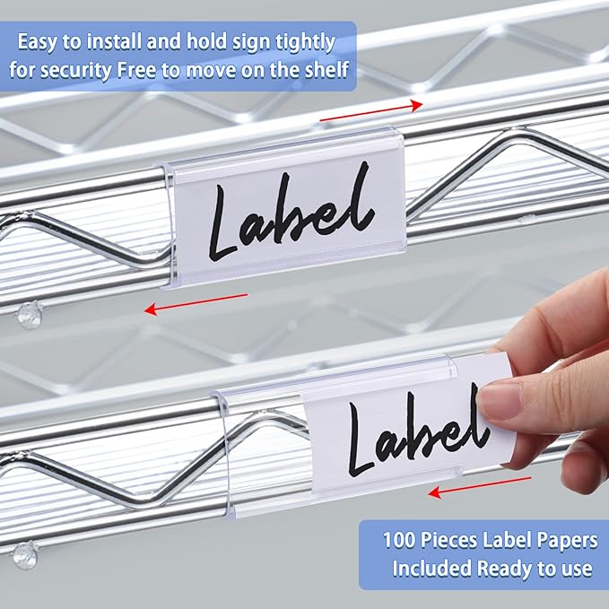 Yulejo 300 Pieces Wire Shelf Label Holders Wire Label Holder Plastic Shelf Tags for Shelving Clips with Paper Inserts, Compatible with 1-1/4 Inch Shelves