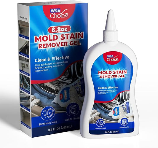 W&E Choice Mold Stain Remover Gel Cleaner for Shower, Bathroom Tile Grout and Caulk - Heavy Duty Mildew Stain Cleaner for Front Load Washing Machine Rubber Seal - No Scrubbing Gel Formula, 8.8 Fl Oz