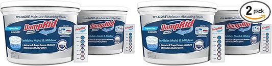 DampRid Hi-Capacity-Moisture Absorber Bucket, Fragrance Free, 2 lb. 15.5 oz. & Moisture-Detection Strip, Attracts & Traps Excess Moisture, 2 Count (Pack of 2)
