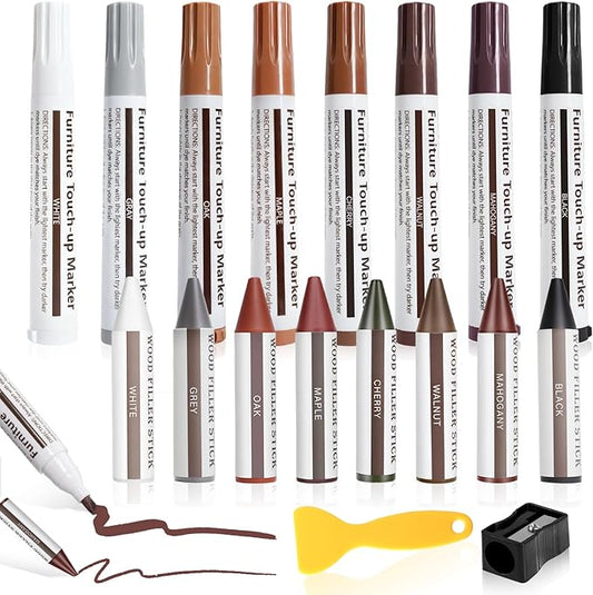 SEISSO 8 Colors Wood Wax Sticks ＆ Wood Markers Furniture Repair Kit, Wood Floor Scratch Repair, Furniture Markers Touch Up Restore Wood Floors, Tables, Holes, Laminate, Carpenters