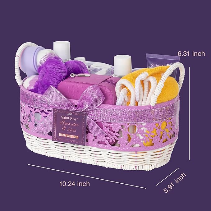 22 Pcs Lavender Bath and Body Gift Basket, Spa Gifts for Women Bath and Body Lavender Gift Set, Spa Kit Relaxing Bath Sets, Self-Care Set, Necklace, Birthday, Christmas, Mother Day, Anniversary