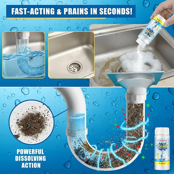 Sink & Drain Cleaner Powder, Fast Foaming for Kitchen, Bathroom,Toilet Pipes - Removes Grease, Hair & Food Waste - 130g (1 Pack)