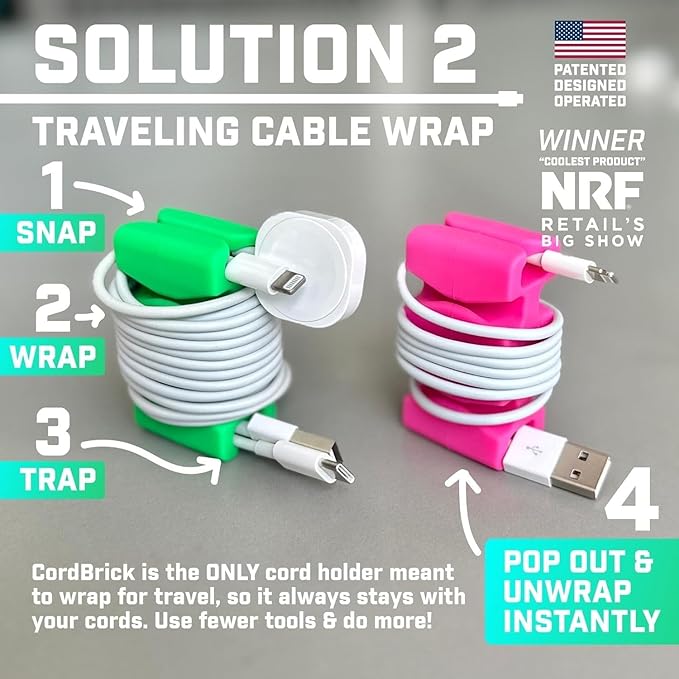 CordBrick Stocking Stuffers for Adults Cord Management Weighted Cord Holder Cable Wrap Phone Stand - Multiuse Gadget Organizer for Nightstand, Desk. Gift for Men, Durable Silicone. 6pk Gray
