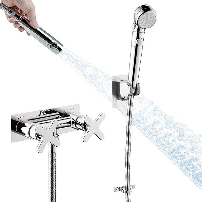 RV Shower Faucet, Chrome Metal Camper Shower Faucet Replacement, 4" RV Outdoor Shower with Filter Handheld for Travel Trailer, Camper, Motorhome